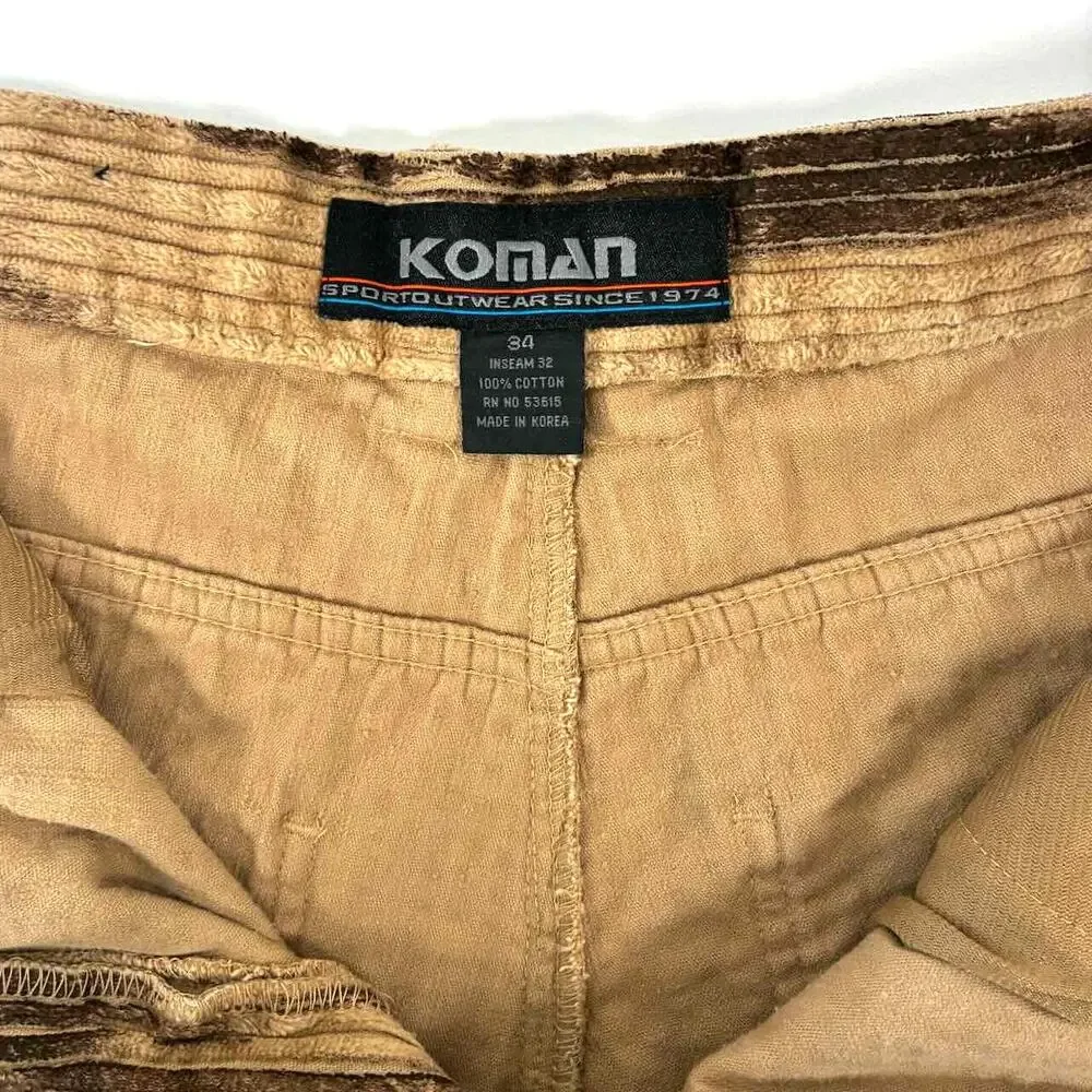 Vintage Y2K Koman Tan & Brown Baggy Wide Leg Corduroy 